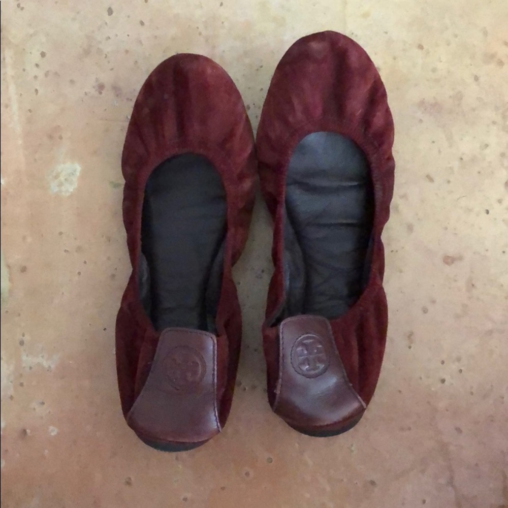 Tory burch suede ballerinas burgundy